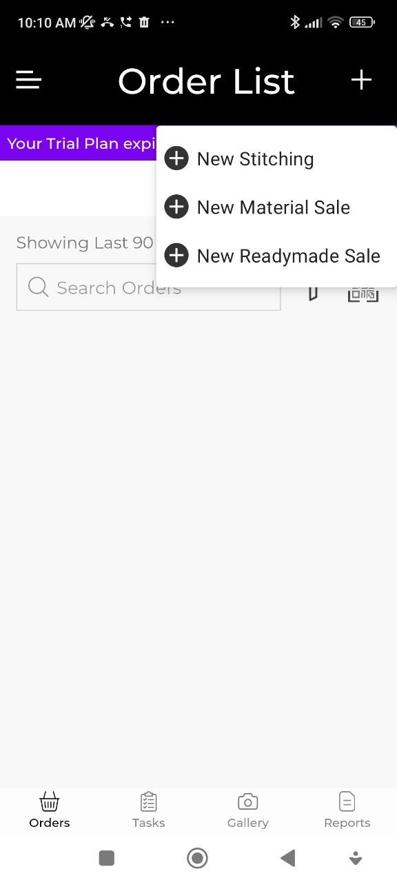 Order list with + menu